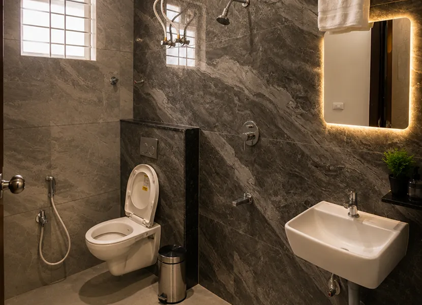 Toilet of Vaishali Comforts Hotel in Arasinakunte, Nelamangala Town, Bangalore