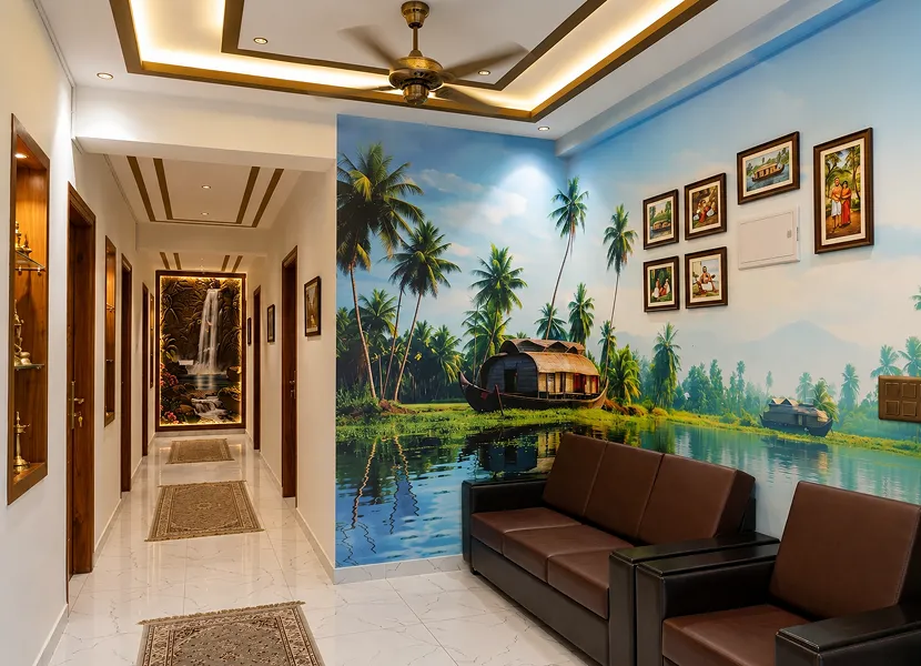 Waiting area of Vaishali Comforts AC Deluxe hotel in Arasinakunte, Nelamangala Town, Bangalore